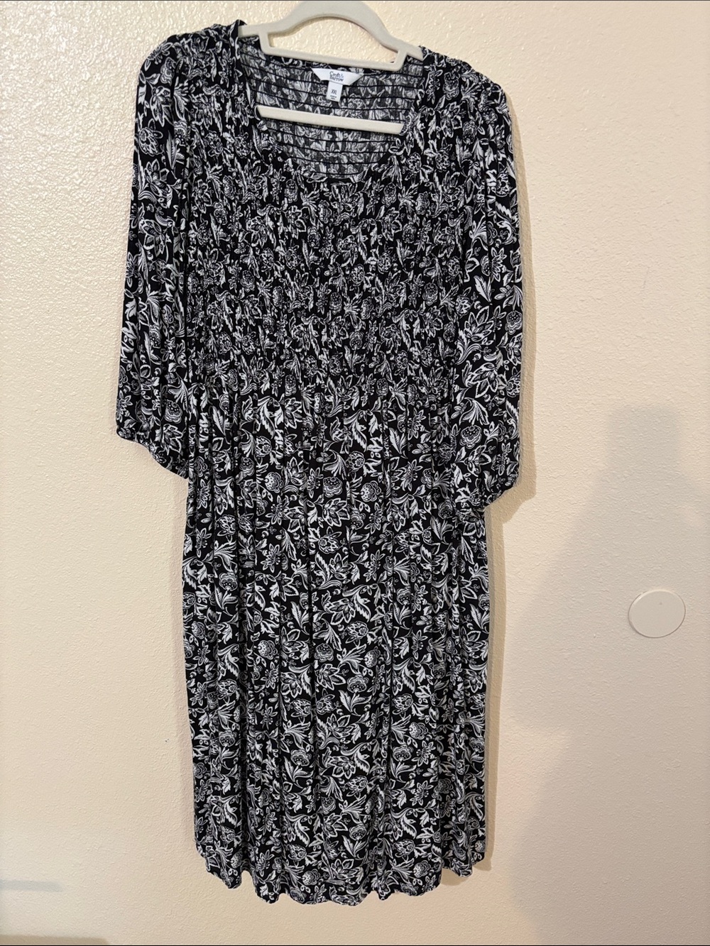 Croft and Barrow Black Floral Print Smocked Waist Dress Size XXL